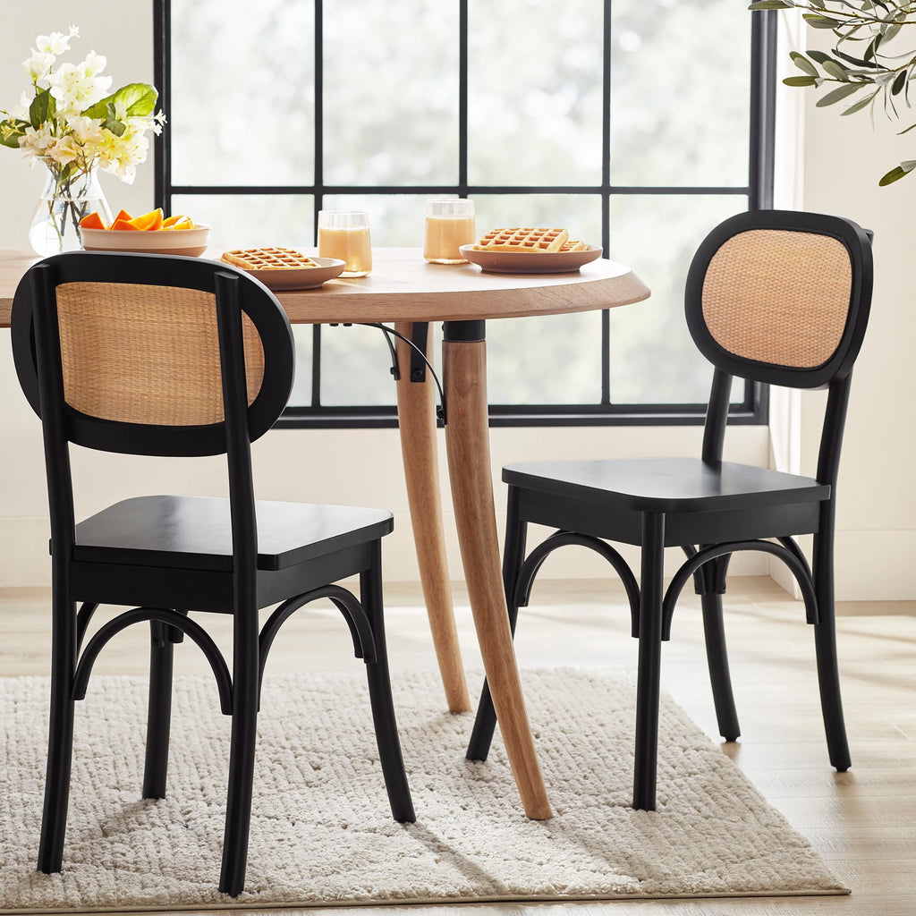 Black Rattan and Solid Wood Dining Chairs M448728