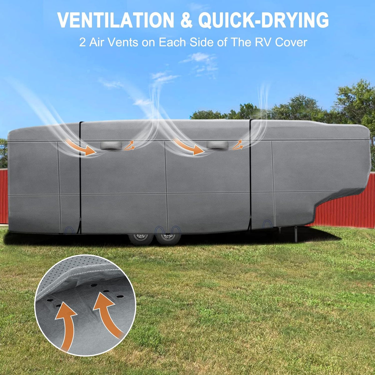 Heavy Duty 6 Layers 5th Wheel RV Cover Anti-UV Breathable Rip-Stop with 2Pcs Extra Straps & Gutter Spout Covers F5743