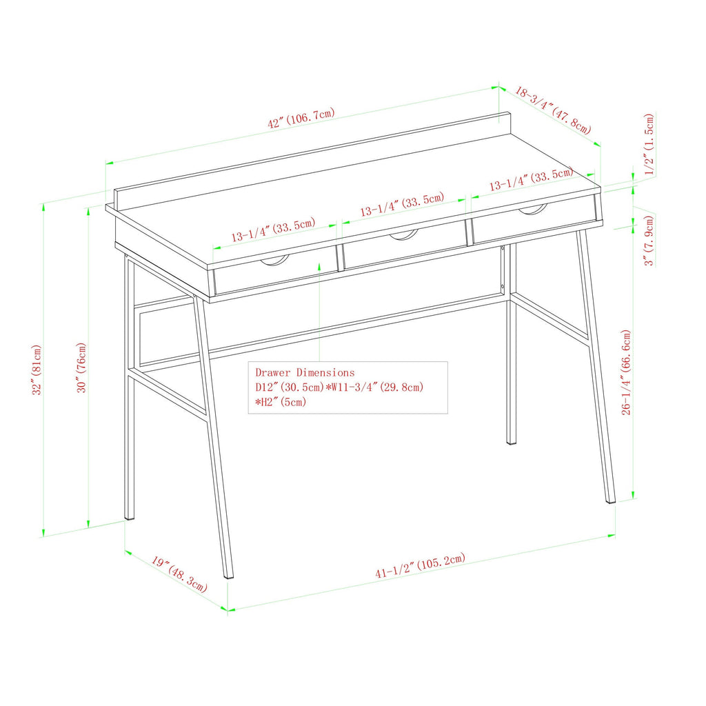 Dark Walnut 3-Drawer Writing Desk X762253