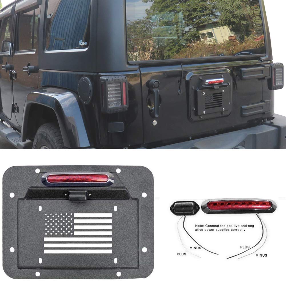 Spare Tire Delete License Plate Relocation Kit with Plate Light and Third Brake Light for Wrangler JK JKU Q834