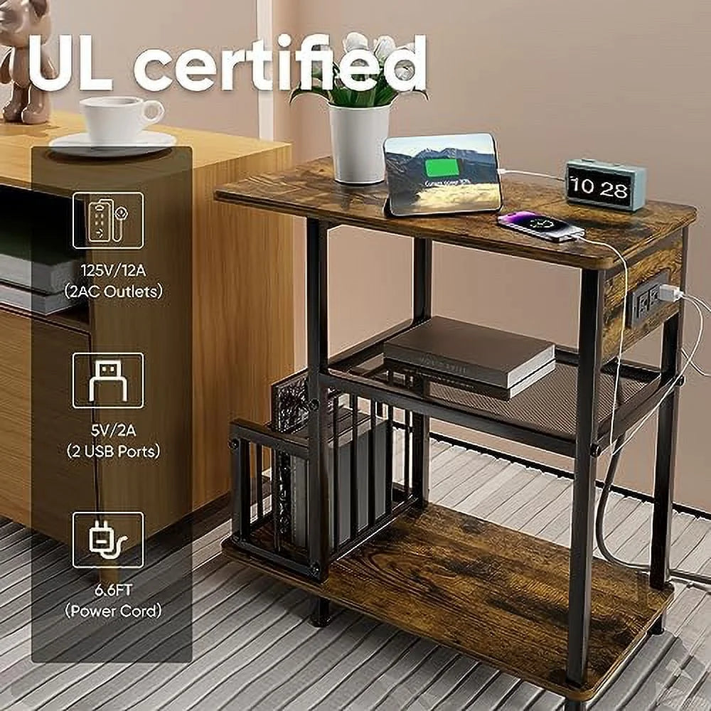 Brown Set of 2 Side Tables with USB Ports and Outlets A69277