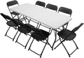 6 FT Plastic Folding Table with 8 Black Folding Chairs Z655255