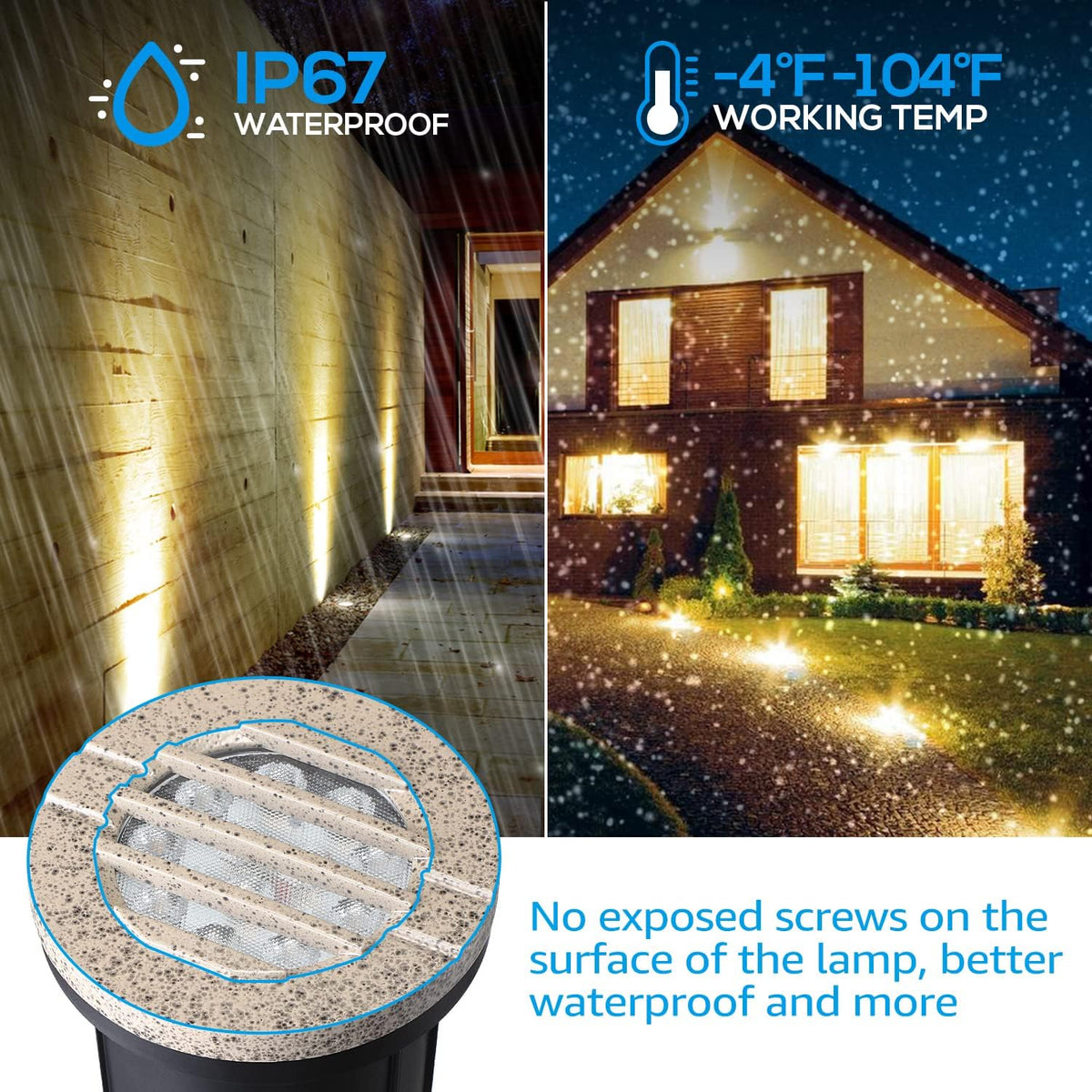 6 Pack 6W LED Well Lights, 3000K Warm White, IP67 Waterproof, Aluminum Housing, Pebble Grey H284425