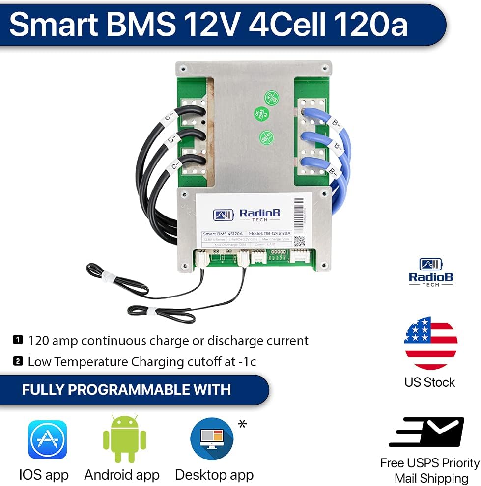 Smart BMS 4S 12V 120A Lifepo4 Lithium Battery Protection Board with Balance Leads and Wireless Bluetooth Module Z722