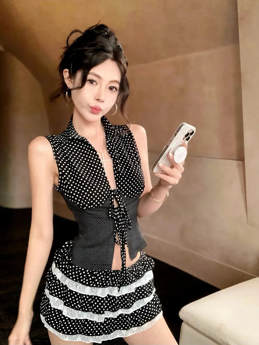 Polka Dots Ruffle Top and Bottom Set N2602