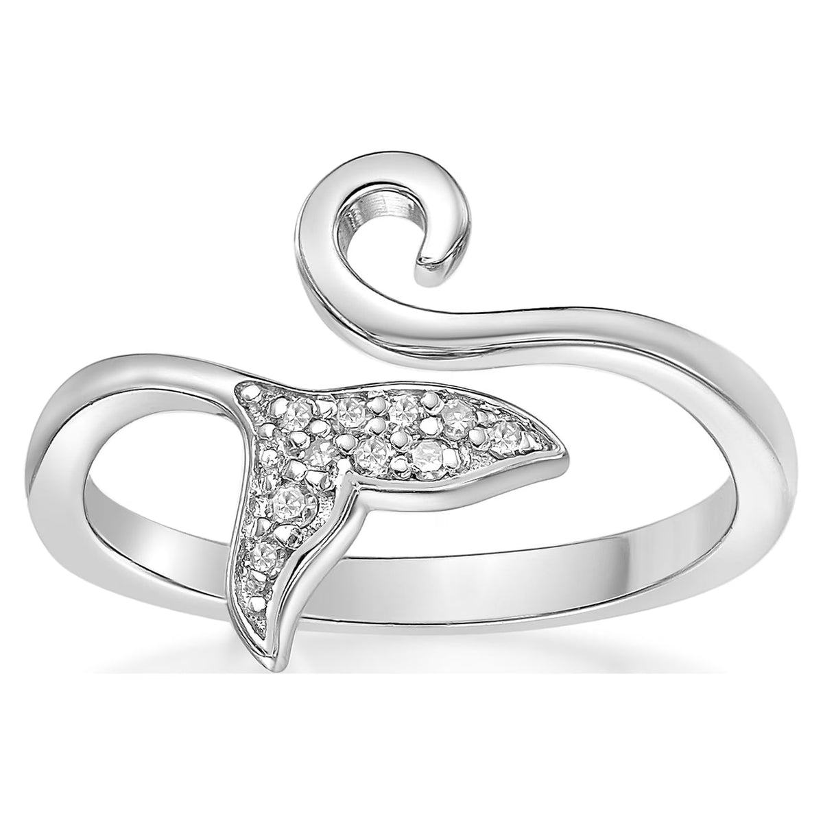 0.04 Carat Natural Diamond Dolphin Tail Open Toe Ring in 925 Sterling Silver S931