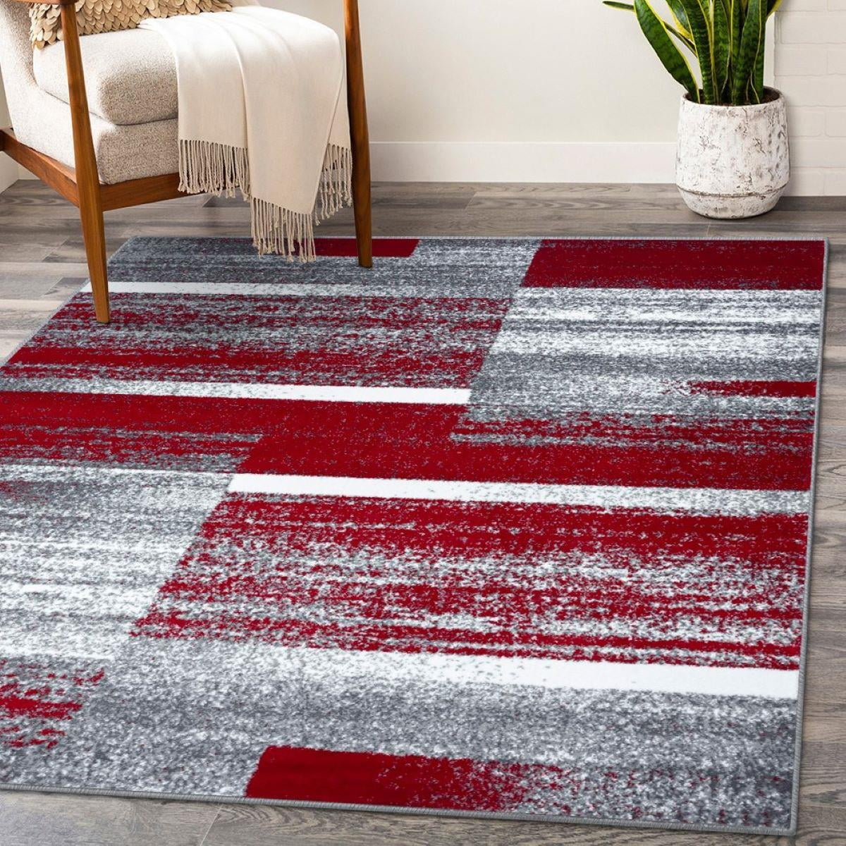 Red 6x9 Abstract Geometric Area Rug D69636