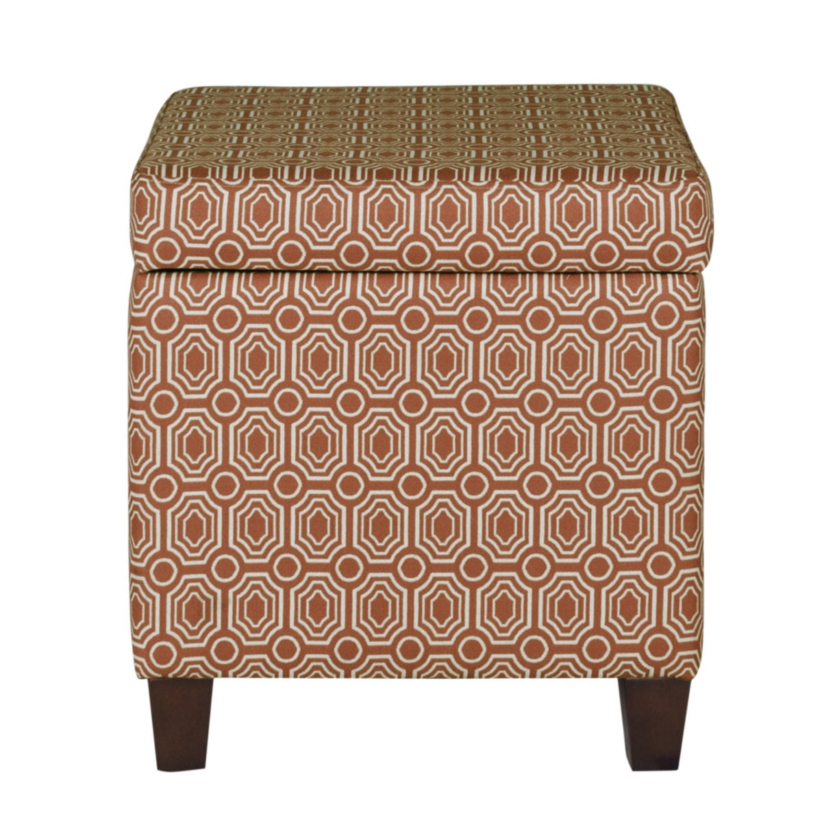 Geometric Patterned Square Wooden Ottoman with Lift Off Lid Storage D544525