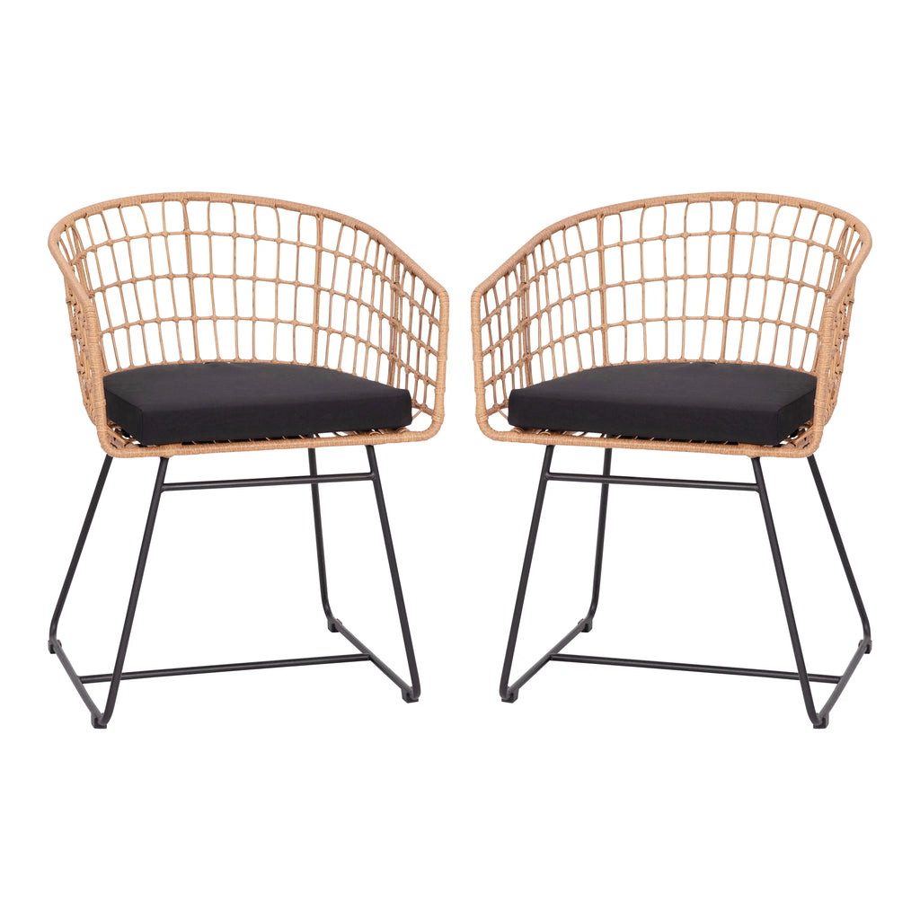 Set of 2 Indoor/Outdoor Rope PE Wicker Rattan Club Chairs with Black Cushions Z1237