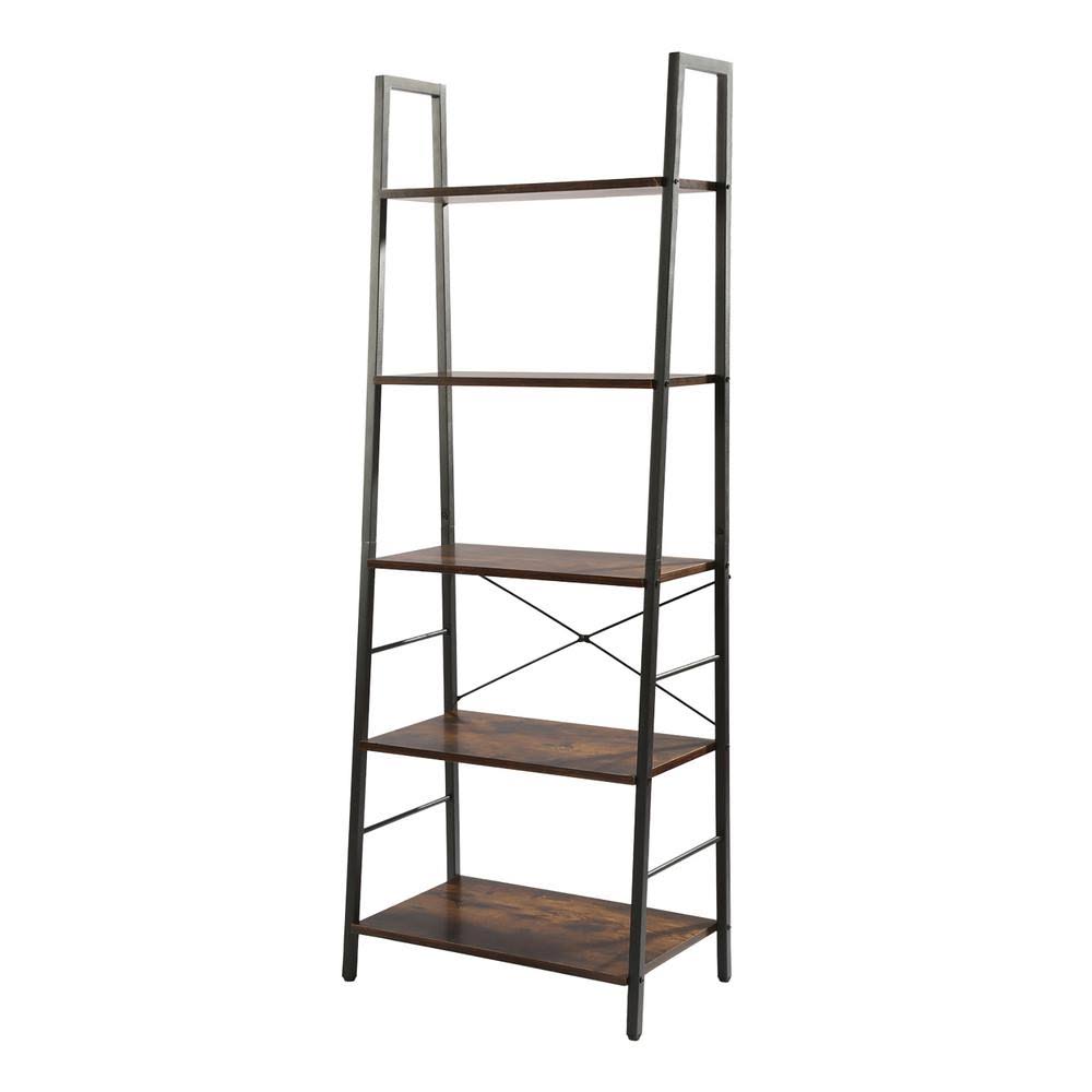Rustic Brown Wood 5-Shelf Freestanding Bookcase Y744