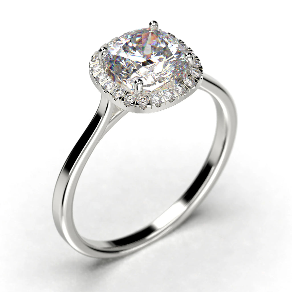 1.55 Carat Cushion Cut Diamond Moissanite Engagement Ring in 10k Solid White Gold Z891