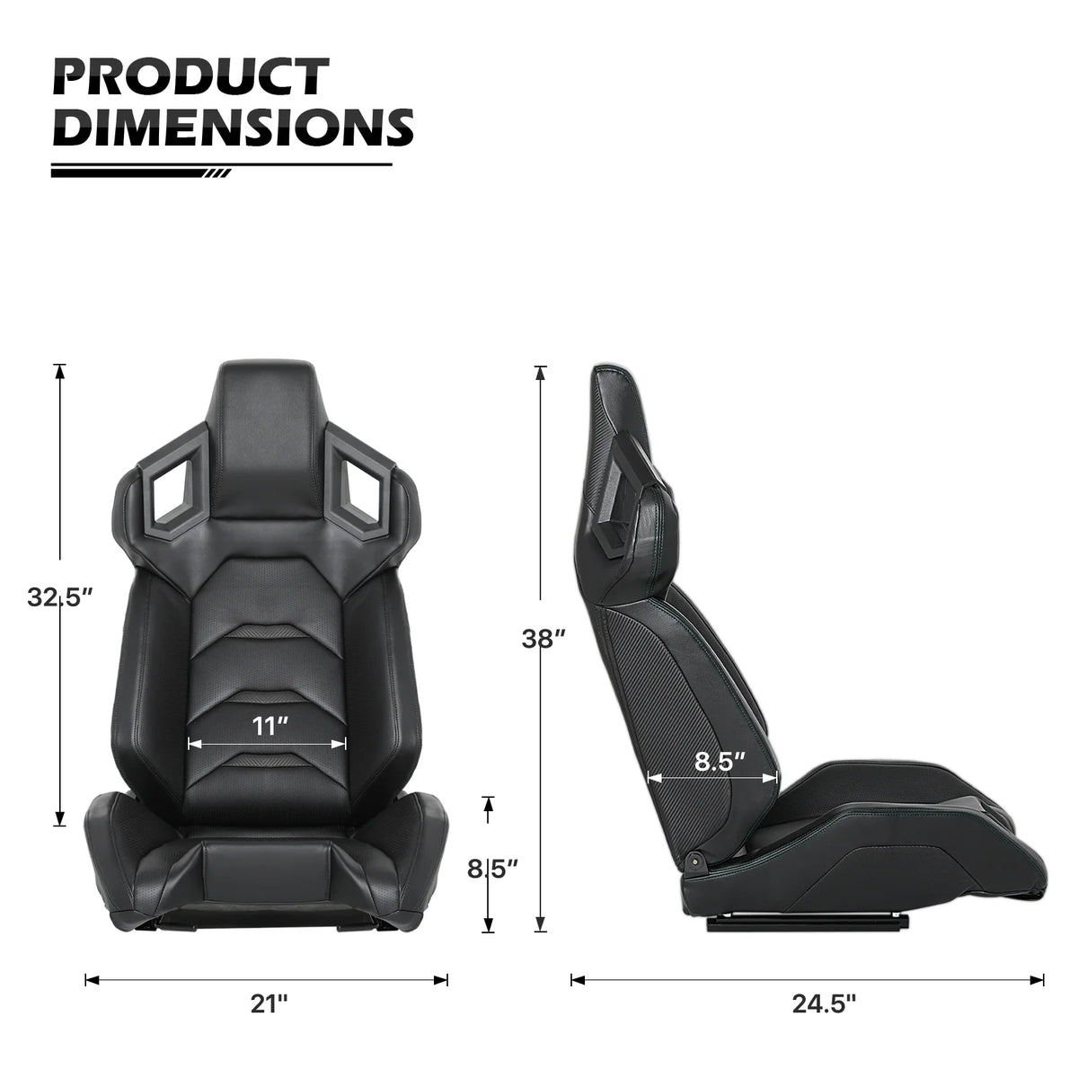 Black Ergonomic Racing Seat with Adjustable Slide I41967