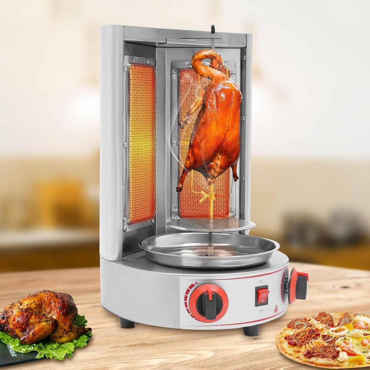 Stainless Countertop Gas Vertical Broiler Rotisserie Grill with 2 Burners A238