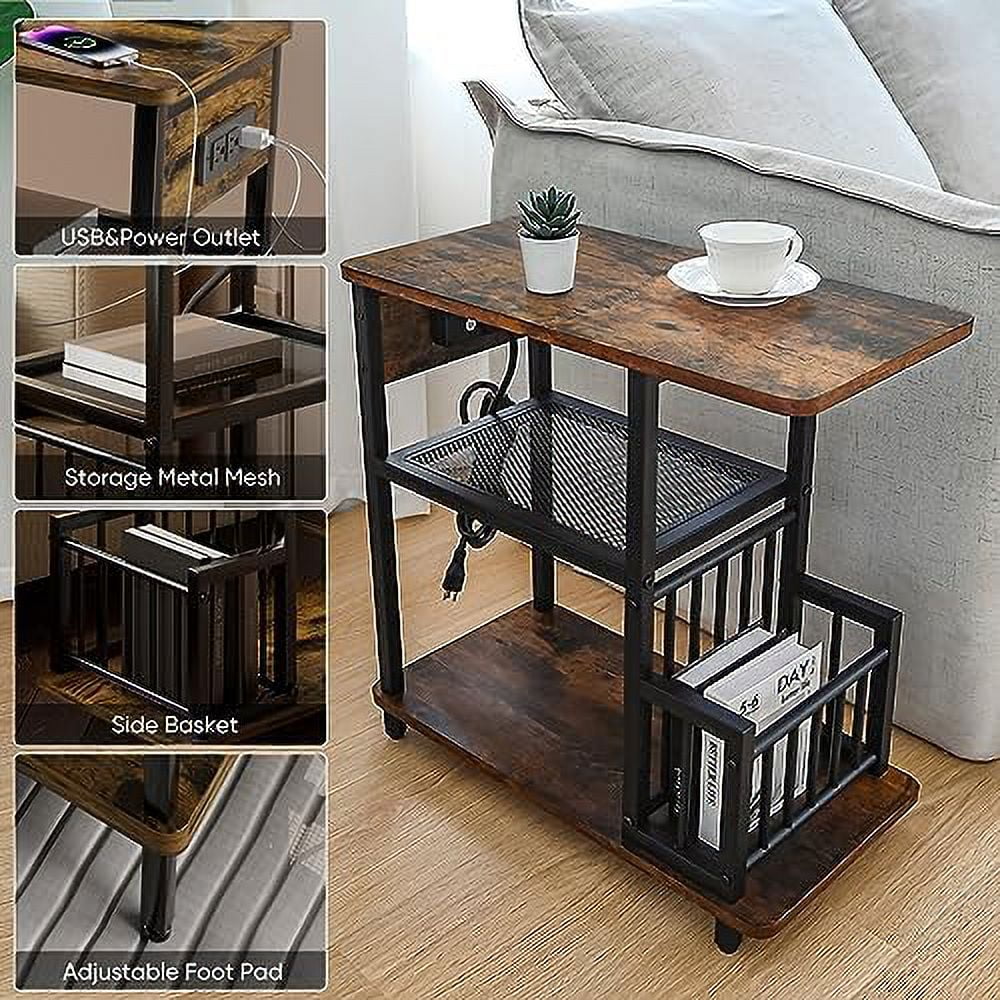 Brown Set of 2 Side Tables with USB Ports and Outlets A69277
