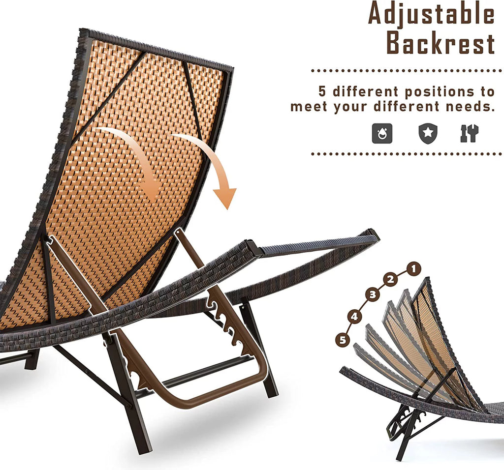Rattan Adjustable Back 3 Pieces Cushioned Patio Chaise Lounge G735
