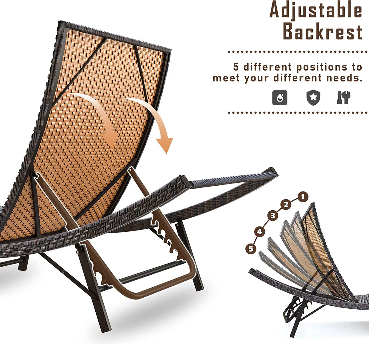 Rattan Adjustable Back 3 Pieces Cushioned Patio Chaise Lounge G735