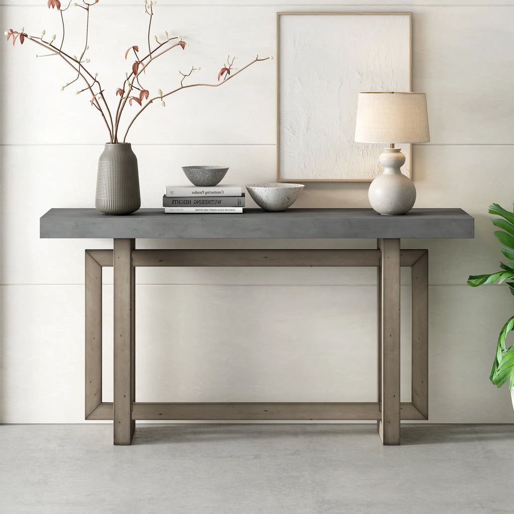 Contemporary Concrete Wood Top Console Table J202378