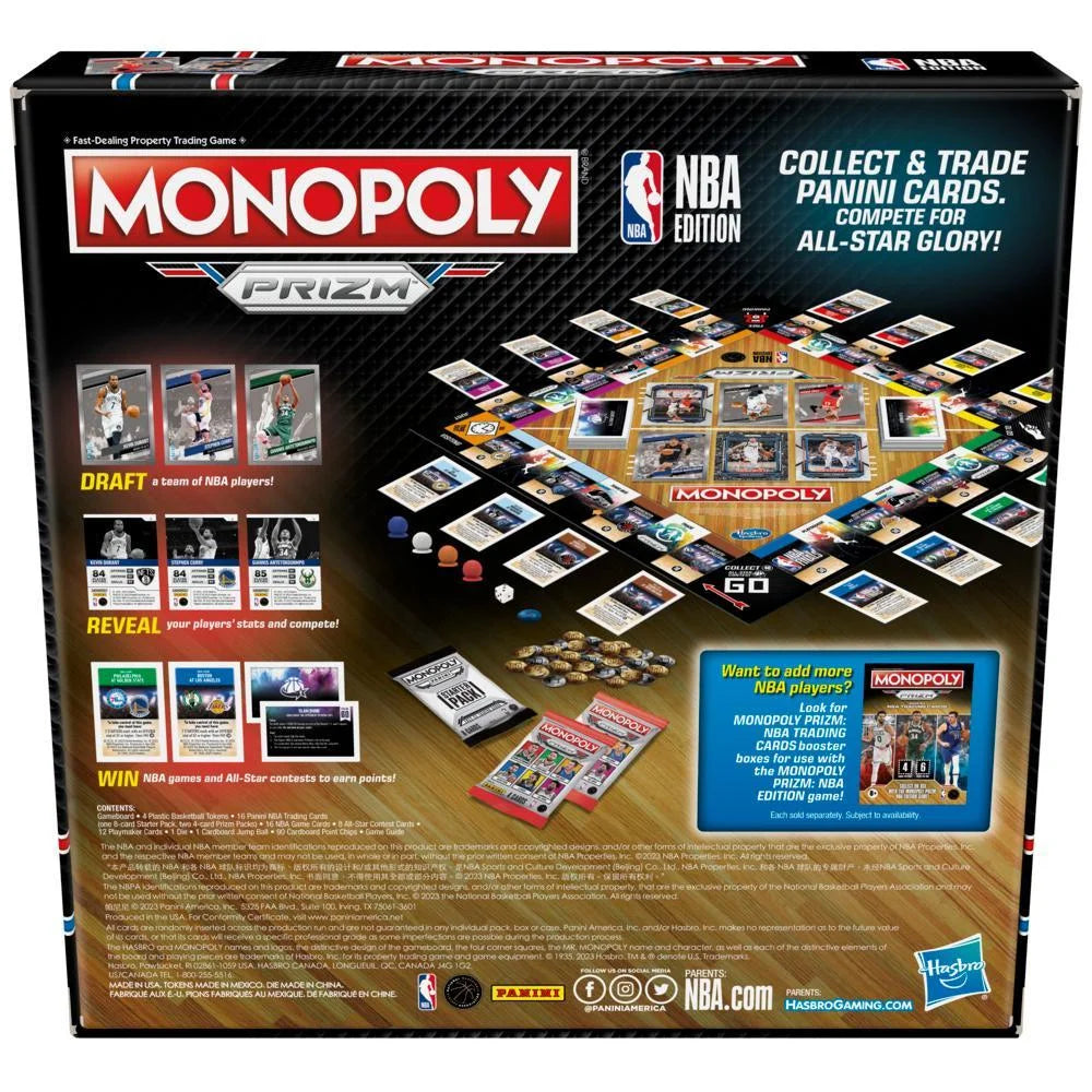 Monopoly Prizm NBA Edition Board Game with Panini NBA Trading Cards Z278845