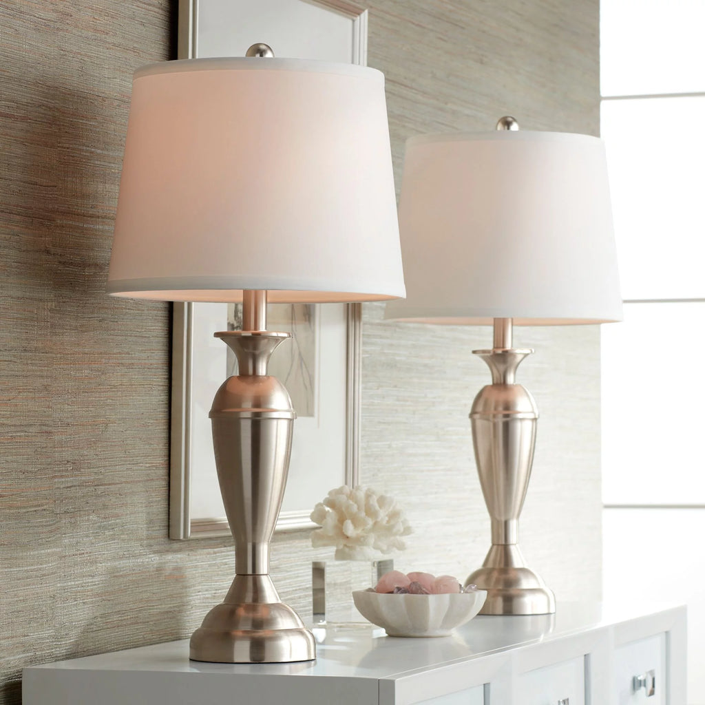 Set of 2 Brushed Nickel Table Lamps I107256