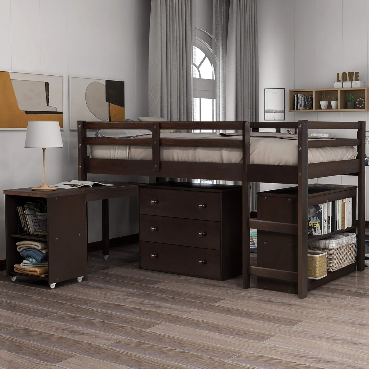 Twin Loft Bed with Desk and Cabinet C51982
