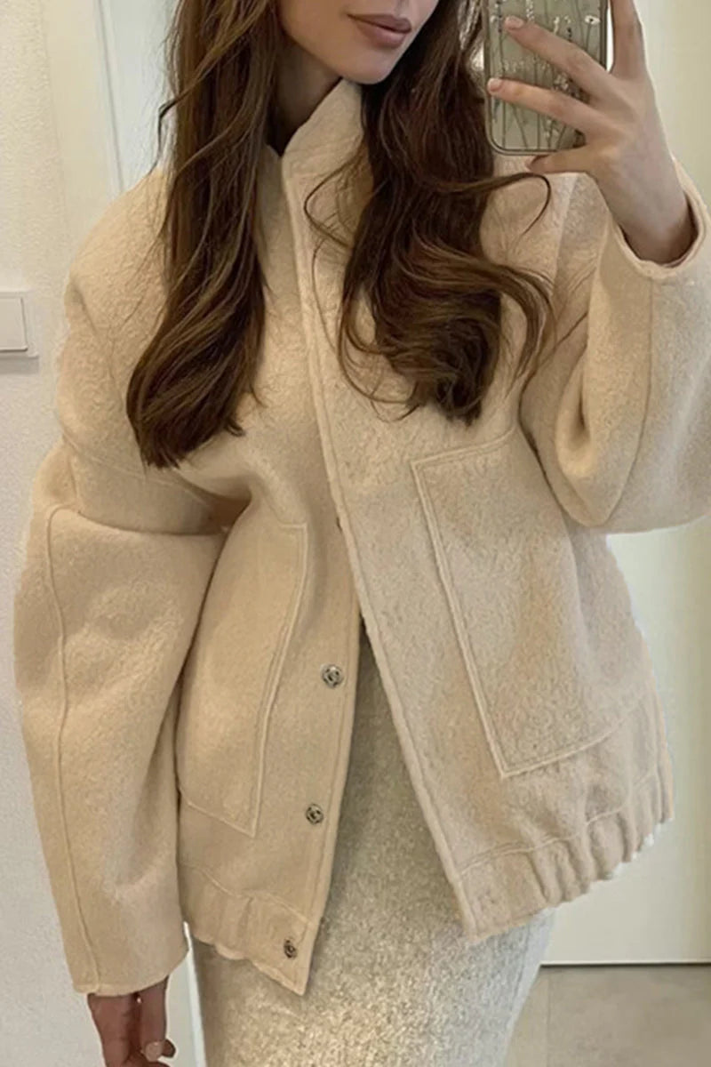 Solid Mandarin Collar Pocket Outerwear P525787