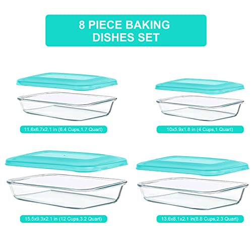 8-Pieces Rectangular Glass Baking Dish Set with Lids Y92386