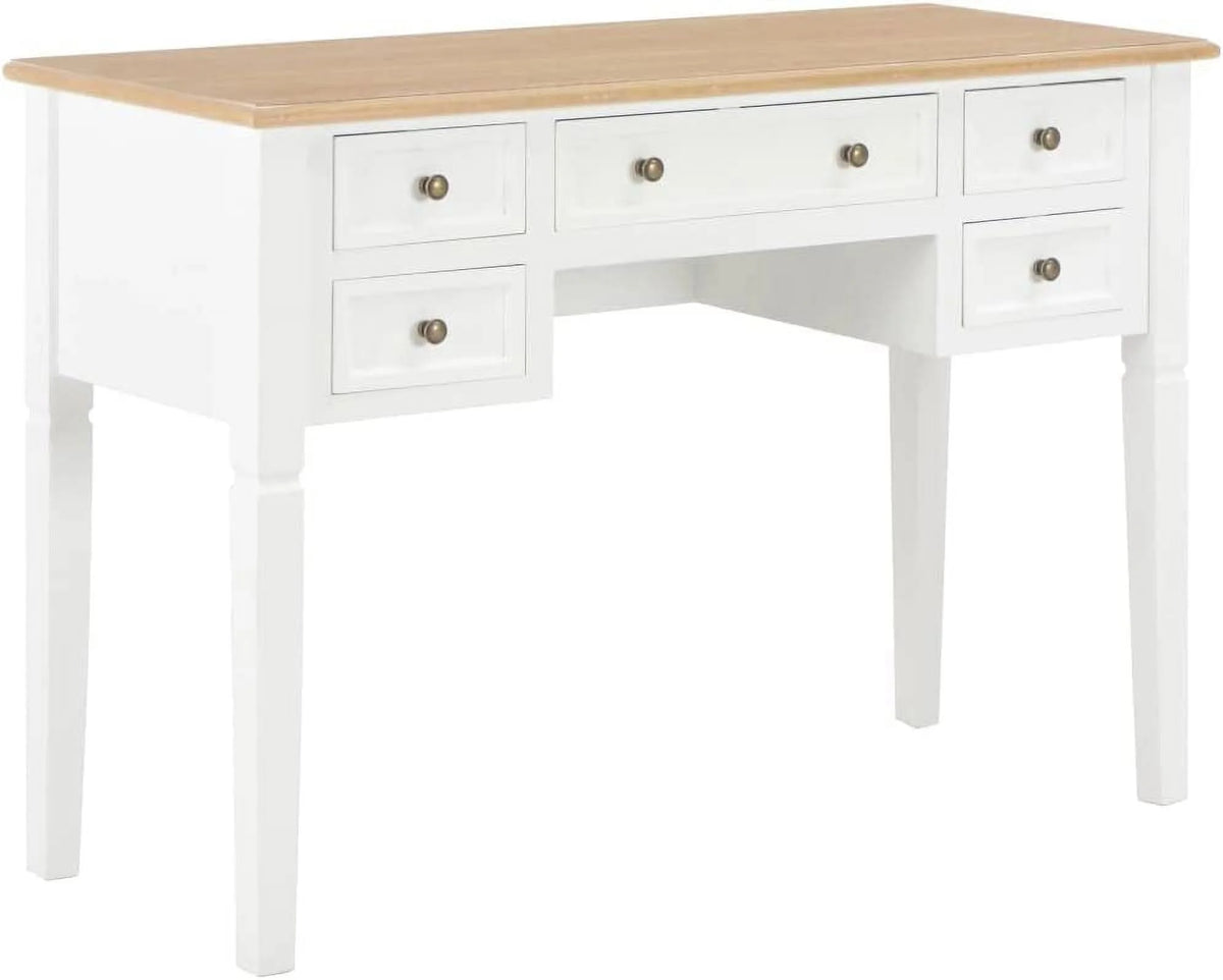 Brown and White 5 Drawer Wooden Writing Desk F46558