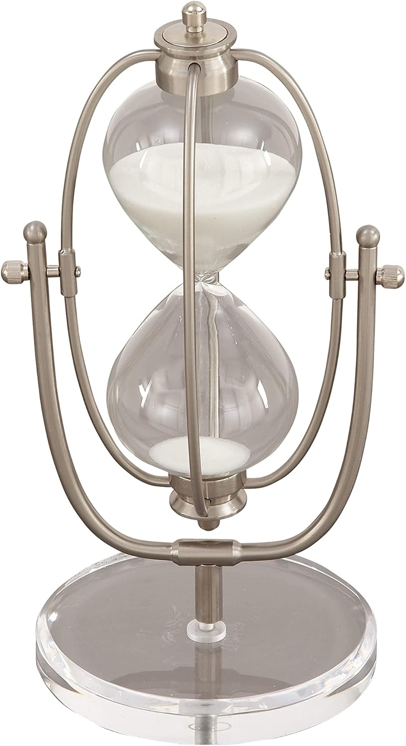 Silver Acrylic Hourglass Sand Timer with Iron Cage, 6 L x 6 W x 12 H, Pack of 2 A2420