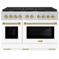 48 6.7 cu. ft. Double Oven Gas Range in Stainless Steel with White Matte Doors and Gold Accents Q561