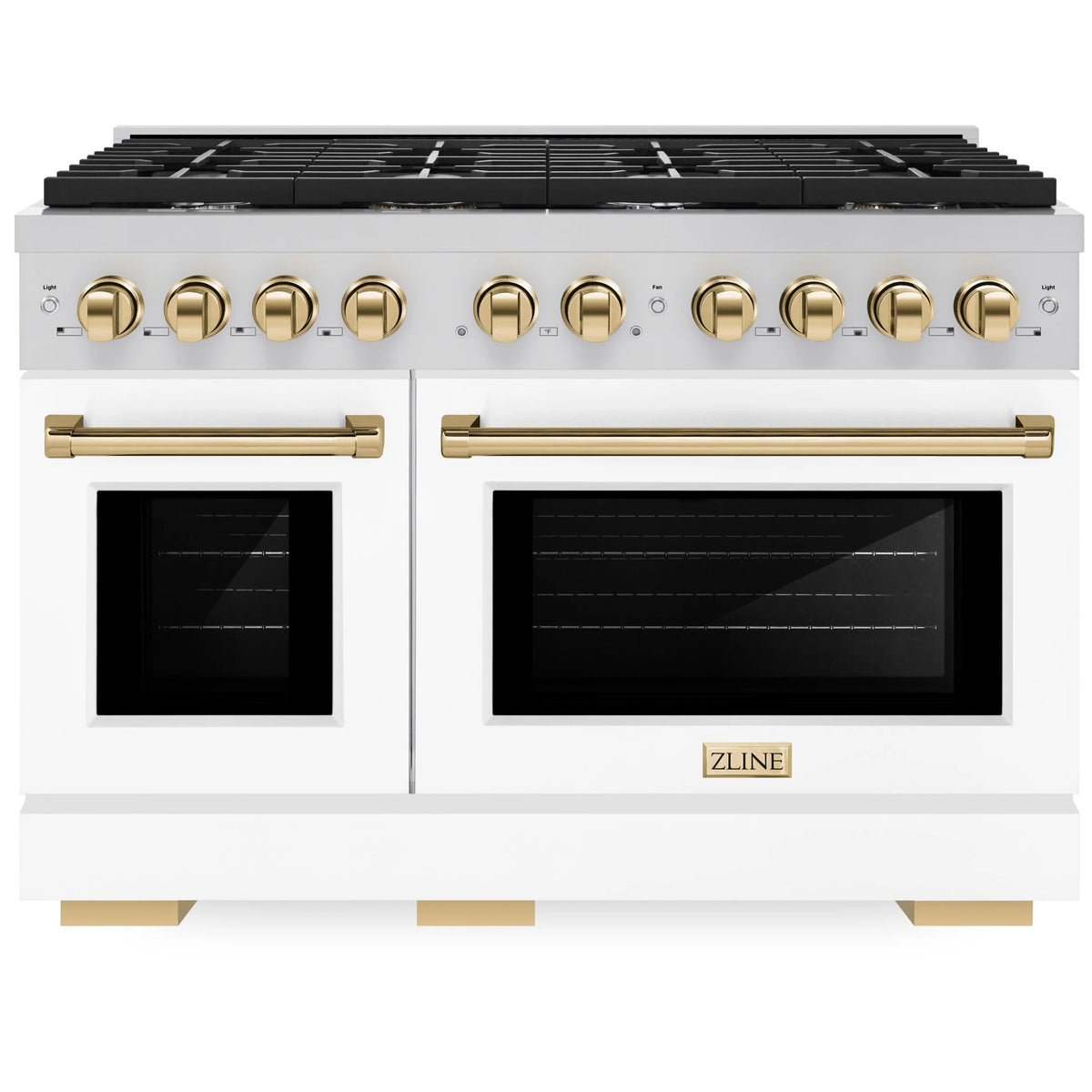 48 6.7 cu. ft. Double Oven Gas Range in Stainless Steel with White Matte Doors and Gold Accents Q561