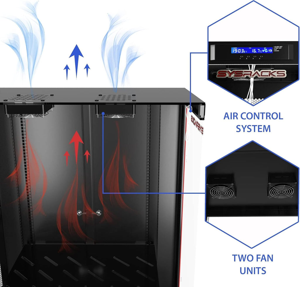 15U 35 inch Deep Server Rack Cabinet Enclosure with Cooling Fans, LCD Screen, Thermostat, PDU, Casters, Shelf X459
