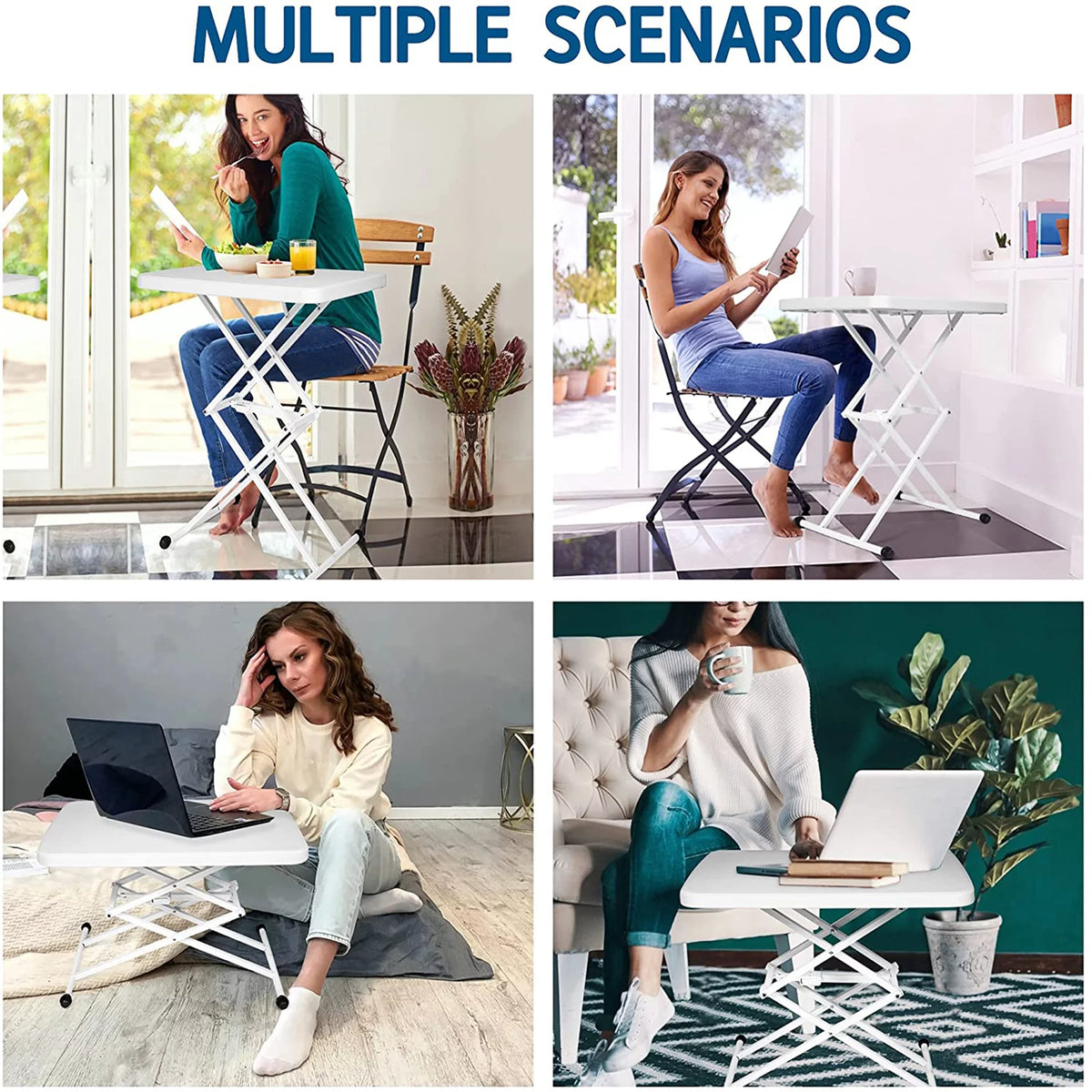 Folding TV Tray 4 Adjustable Heights White Plastic Desk Q364