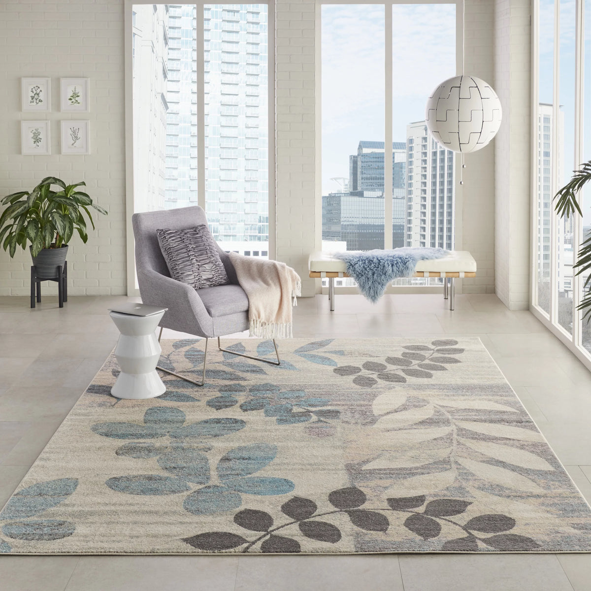 Ivory Light Blue 8' x 10' Area Rug N809
