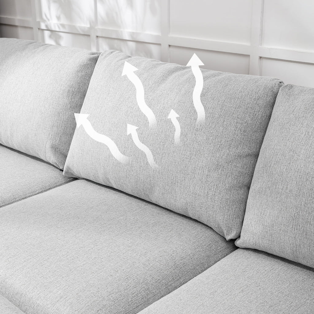 Small Sectional Sofa 3 Seater with Storage Ottoman Light Grey P484