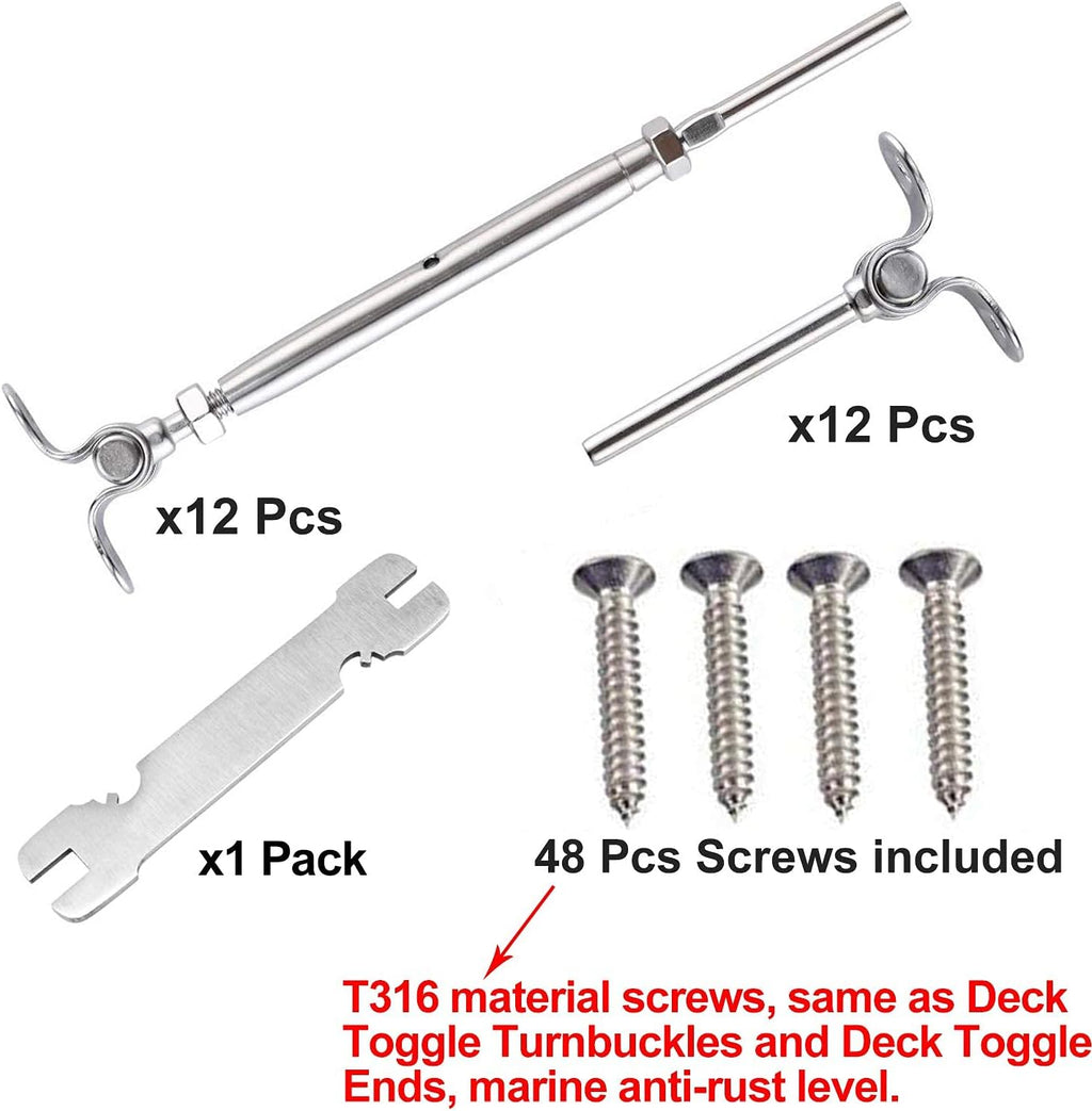 12 Pairs T316 Stainless Steel Adjustable Angle Cable Railing Hardware Kit R17937