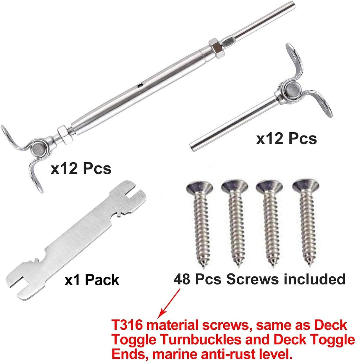 12 Pairs T316 Stainless Steel Adjustable Angle Cable Railing Hardware Kit R17937