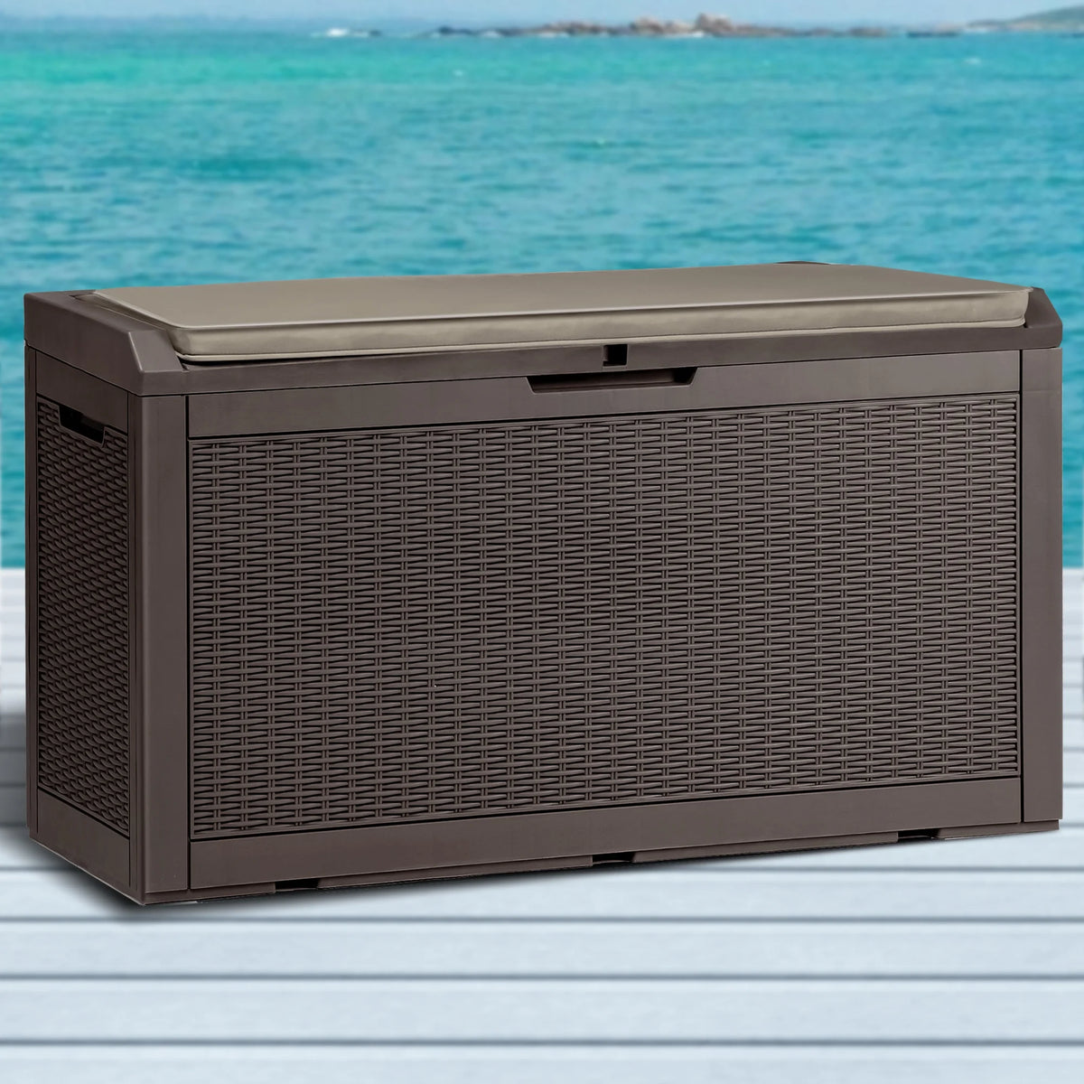 100 Gallon Waterproof Lockable Deck Box with Cushion R1125