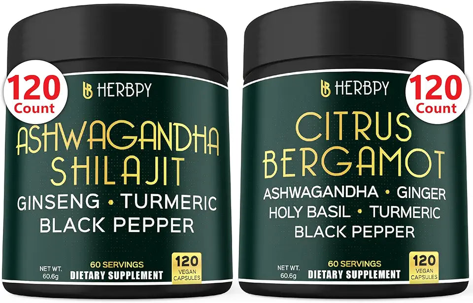 5in1 Ashwagandha Shilajit & 6in1 Citrus Bergamot Supplements K1098