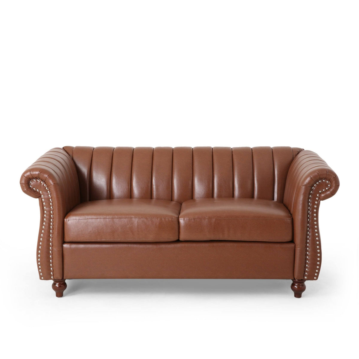 Modern Glam Channel Stitch Velvet Loveseat with Nailhead Trim G295158