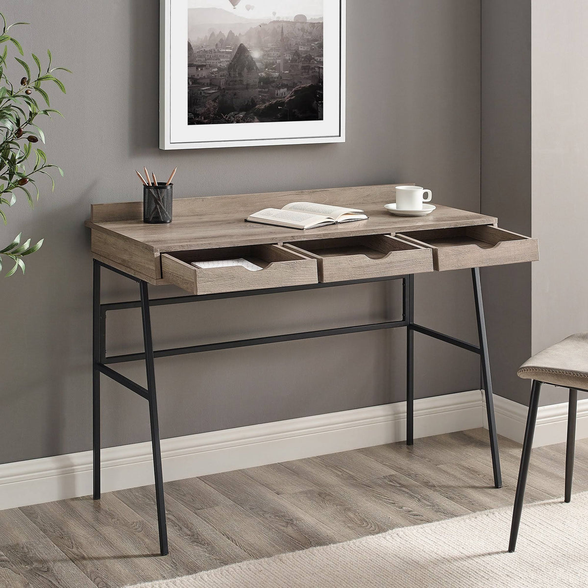 Dark Walnut 3-Drawer Writing Desk X762253