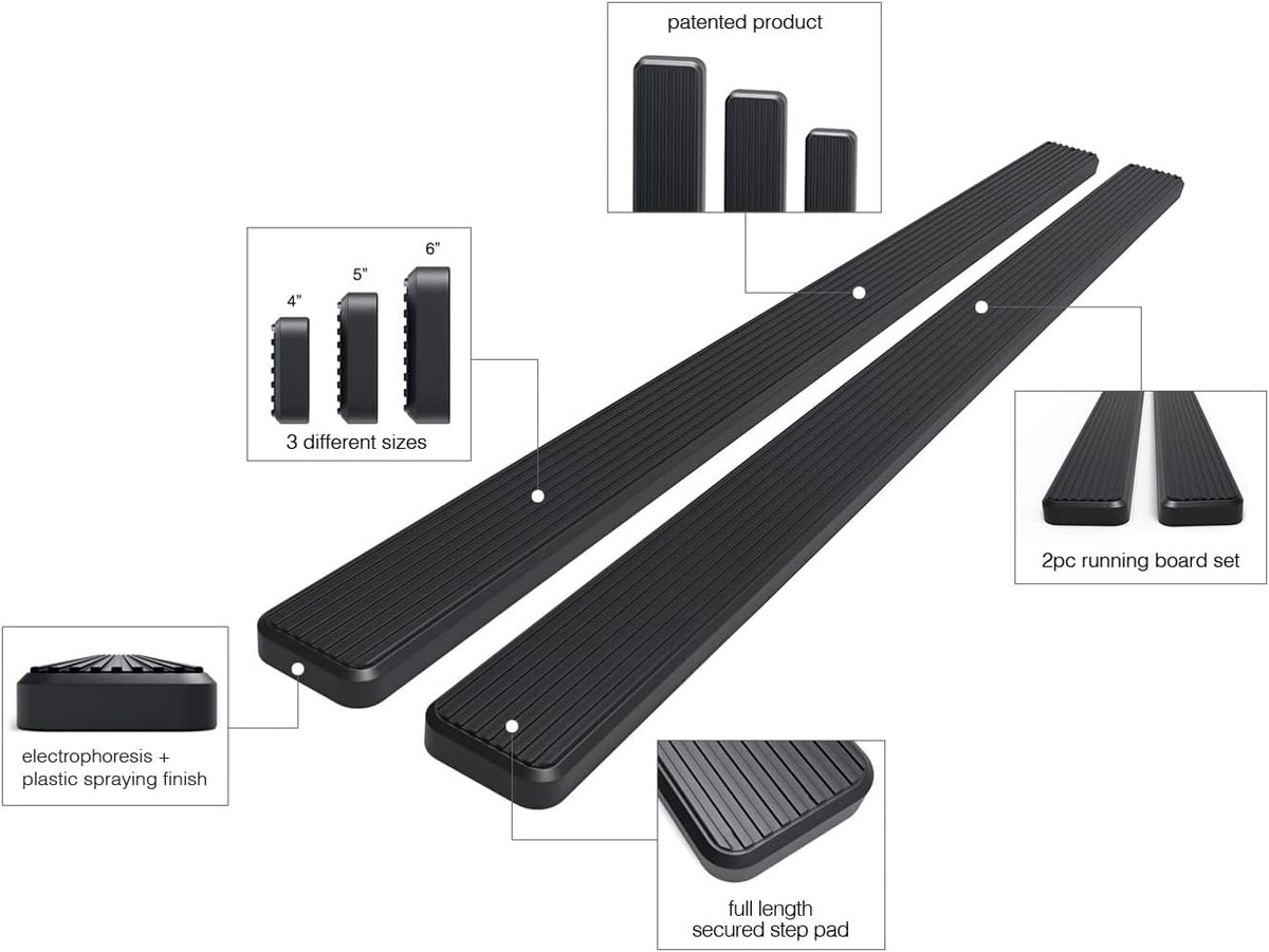 Black Powder Coated 6 inches Running Boards Side Steps Step Rails F927350