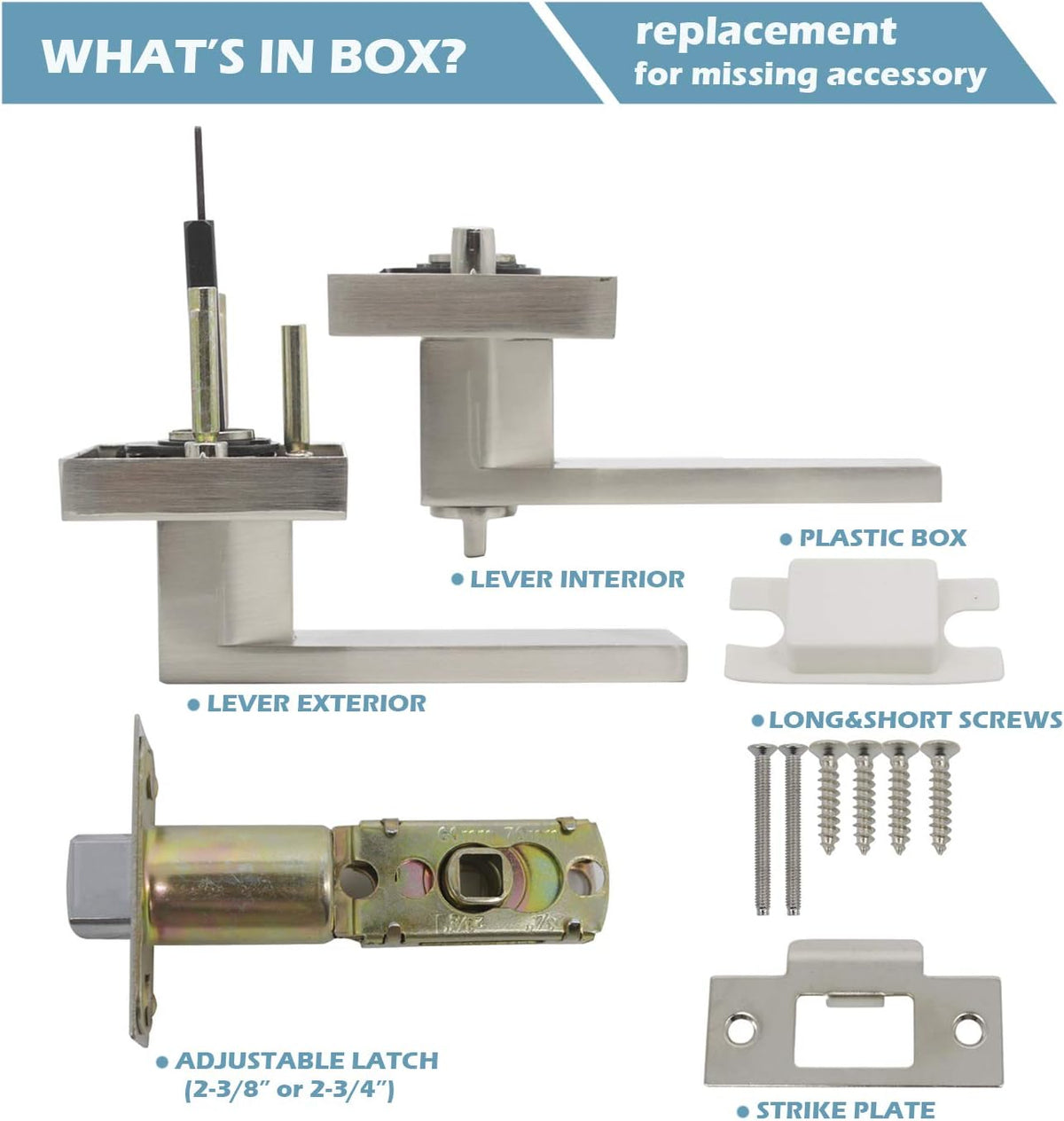 Satin Nickel Square Privacy Door Handles Leverset Lockset 10Pack P69728