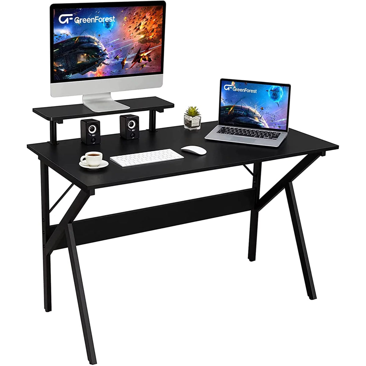 Black 47" Home Office Desk with Monitor Shelf V498