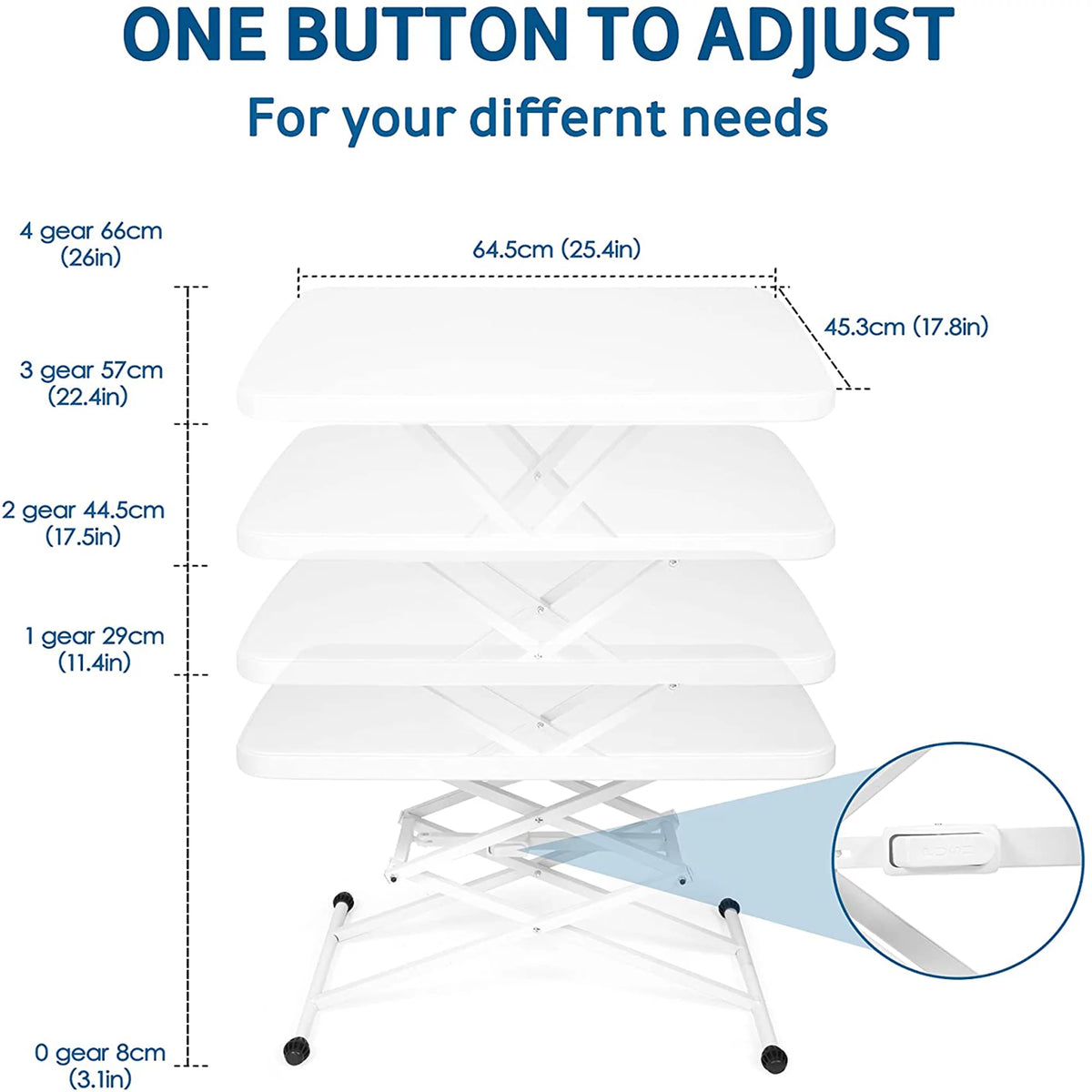 Folding TV Tray 4 Adjustable Heights White Plastic Desk Q364