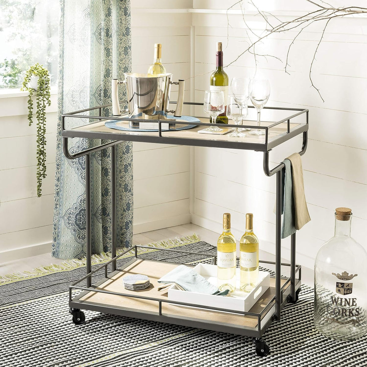 Rustic Oak/White Bar Cart X700157