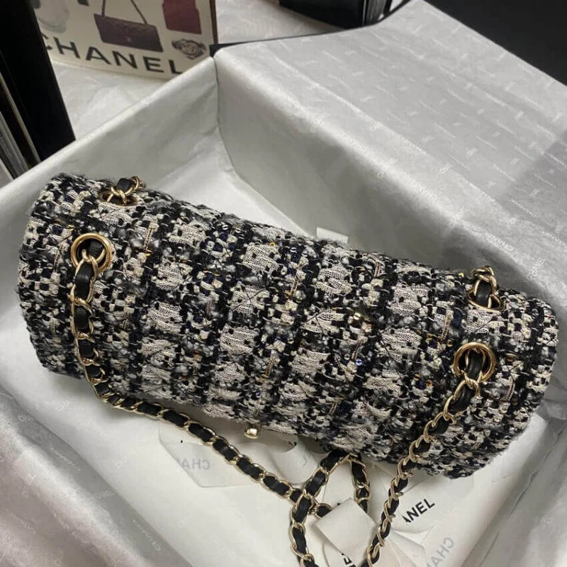 Black Beige Glittered Tweed Bag G932