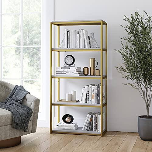 5-Shelf Wood Bookcase with Metal Frame Z73000
