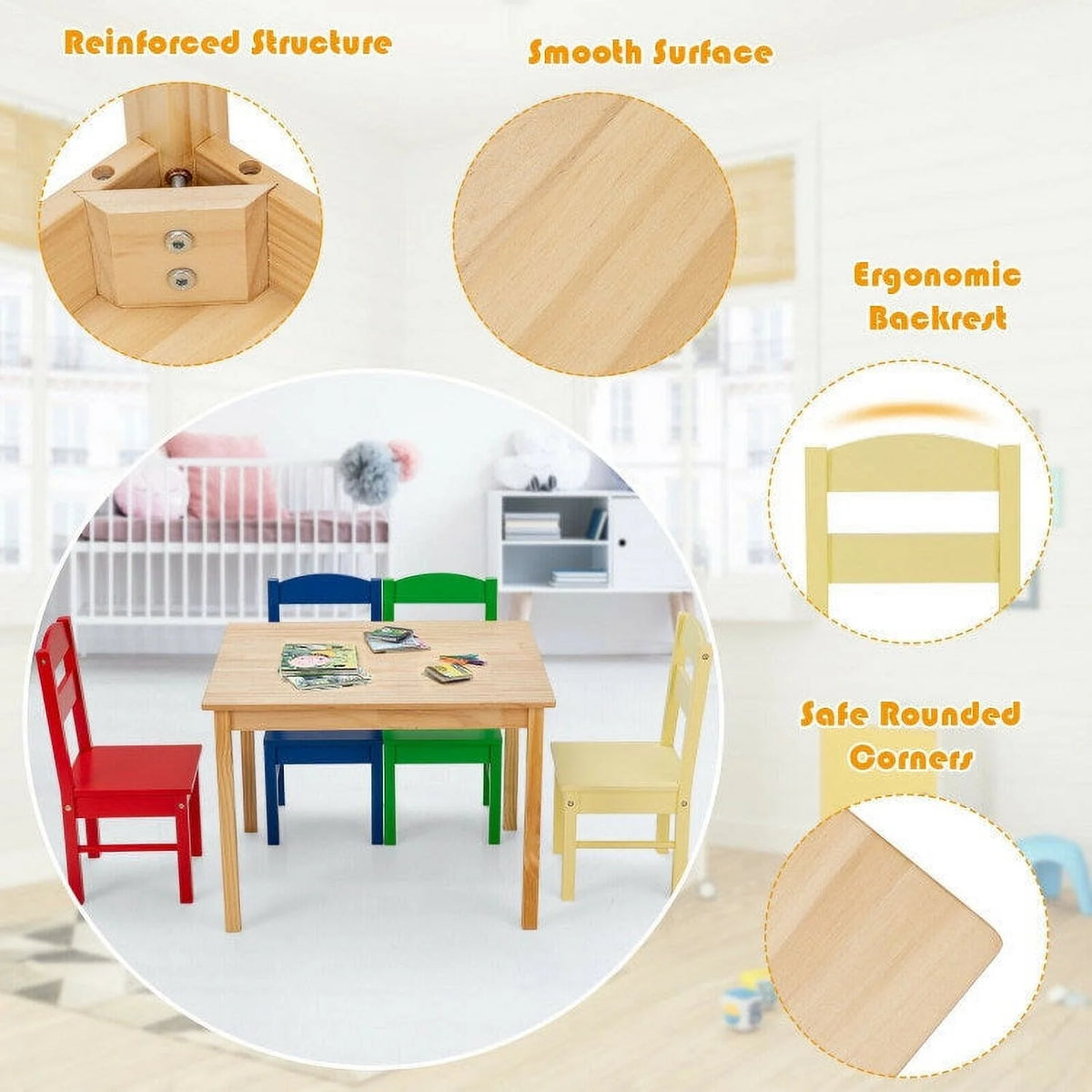 Kids 5 Pieces Wooden Table and Chair Set K74553