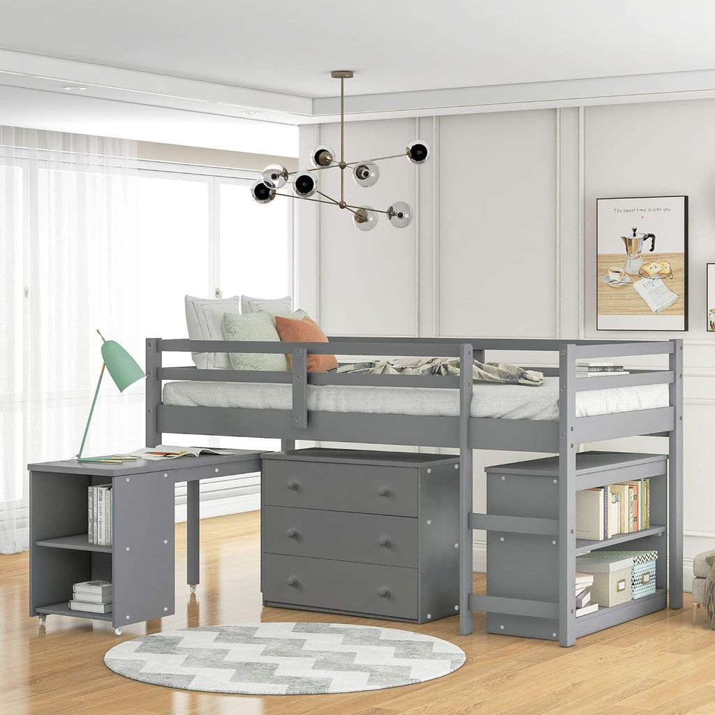 Twin Loft Bed with Desk and Cabinet C51982