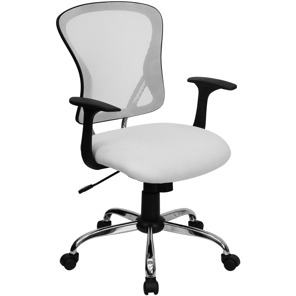 White Mesh Swivel Task Office Chair with Chrome Base and Arms B364